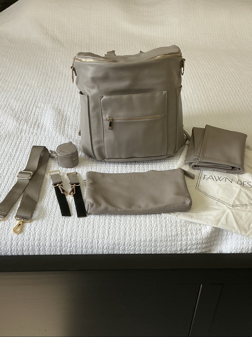 Fawn Design Gray Convertible Leather Backpack with Matching Pouches